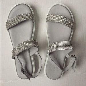 Free People Silver Baja Flatform Sandals 38 jewels